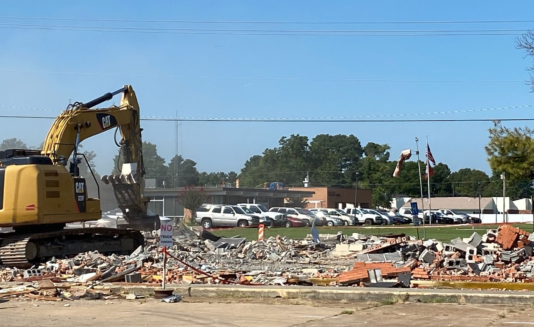 Storm-damaged building torn down